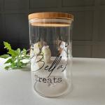 MYuniqueDECOR® Personalised Pet Treat Glass Storage Jar Canister Wooden Lid Airtight Dog Cat