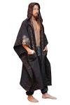 Handmade AYAWA Black Icaro Hooded Kimono Cape Poncho Robe Shipibo Sacred Patterns Ceremony Ritual Shaman Tribal Shawl Viking Festival Wrap AJJAYA