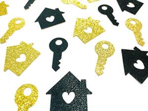 CloverCrafts 50 x Glitter Housewarming Table Confetti – New Home & Moving Party Decor (Gold & Black)