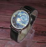 Starry Night painting design wristwatch - Black/Brown strap (Black)