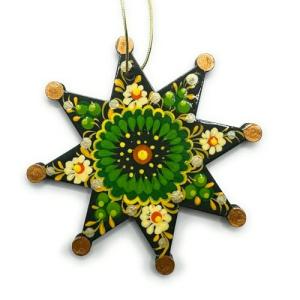 Star Christmas Ornament Wooden Double-sided Hand-painted Unique Collectable Item 9 x 9 x 0.5 cm Traditional Handicraft from Ukraine