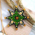 Star Christmas Ornament Wooden Double-sided Hand-painted Unique Collectable Item 9 x 9 x 0.5 cm Traditional Handicraft from Ukraine