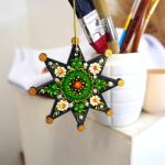 Star Christmas Ornament Wooden Double-sided Hand-painted Unique Collectable Item 9 x 9 x 0.5 cm Traditional Handicraft from Ukraine