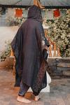 Handmade AYAWA Black Icaro Hooded Kimono Cape Poncho Robe Shipibo Sacred Patterns Ceremony Ritual Shaman Tribal Shawl Viking Festival Wrap AJJAYA