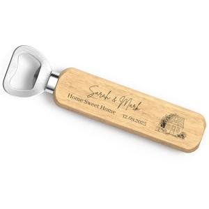 Beecreative Personalised Home Sweet Home Gifts, New Home House Warming Gifts, Personalised Moving In Gift, New Home Present, First Home Gifts, Wooden Bottle Opener