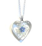 Cotswold Crafts By Emma Handmade Forget Me Not and Queen Annes Lace Flower Keepsake Pendant and silver necklace. 13th Lace Anniversary (Silver Heart Forget Me Not Pendant)