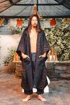 Handmade AYAWA Black Icaro Hooded Kimono Cape Poncho Robe Shipibo Sacred Patterns Ceremony Ritual Shaman Tribal Shawl Viking Festival Wrap AJJAYA