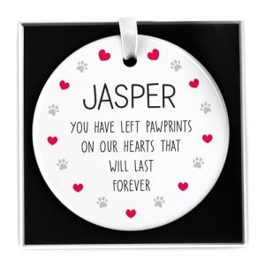 Pet Memorial Ornament, Personalised In Memory Cat Or Dog Bauble, You Left Pawprints On Our Hearts, Ceramic Christmas Pet Gift, With Gift Box