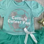 Baby Girls Celtic's Cutest Fan Football Green Tutu Romper with Bow Headband, Newborn Baby Football Kit (6-12 Months)