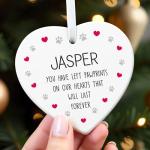 Pet Memorial Ornament, Personalised In Memory Cat Or Dog Bauble, You Left Pawprints On Our Hearts, Ceramic Christmas Pet Gift, With Gift Box