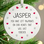 Pet Memorial Ornament, Personalised In Memory Cat Or Dog Bauble, You Left Pawprints On Our Hearts, Ceramic Christmas Pet Gift, With Gift Box