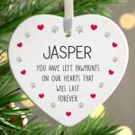 Pet Memorial Ornament, Personalised In Memory Cat Or Dog Bauble, You Left Pawprints On Our Hearts, Ceramic Christmas Pet Gift, With Gift Box