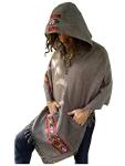 Handmade SATI Hooded Poncho Graphite Grey Handwoven Wool Premium Pure Cashmere Hood Zen Embroidery Boho Gypsy Festival Mexican Aztec Celtic AJJAYA