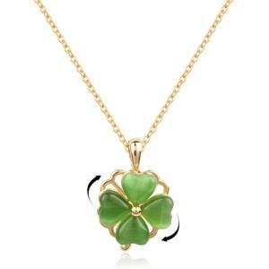 Weviway Four Leaf Clover Necklace for Women 18K Gold Plated Pendant Necklace Green Jade Necklace Handmade Cute Necklace Four Leaf Clover Jewellery for Teen Girls