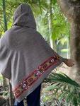 Handmade SATI Hooded Poncho Graphite Grey Handwoven Wool Premium Pure Cashmere Hood Zen Embroidery Boho Gypsy Festival Mexican Aztec Celtic AJJAYA