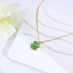 Weviway Four Leaf Clover Necklace for Women 18K Gold Plated Pendant Necklace Green Jade Necklace Handmade Cute Necklace Four Leaf Clover Jewellery for Teen Girls