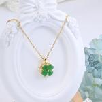 Weviway Four Leaf Clover Necklace for Women 18K Gold Plated Pendant Necklace Green Jade Necklace Handmade Cute Necklace Four Leaf Clover Jewellery for Teen Girls