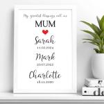 Beecreative PERSONALISED Mothers Day Gifts Mum Mummy We Love You Dates of Birth Birthdays - PERSONALISED with ANY NAME and ANY RECIPIENT - Black or White Framed A5, A4, A3 Prints