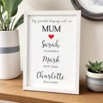 Beecreative PERSONALISED Mothers Day Gifts Mum Mummy We Love You Dates of Birth Birthdays - PERSONALISED with ANY NAME and ANY RECIPIENT - Black or White Framed A5, A4, A3 Prints