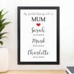 Beecreative PERSONALISED Mothers Day Gifts Mum Mummy We Love You Dates of Birth Birthdays - PERSONALISED with ANY NAME and ANY RECIPIENT - Black or White Framed A5, A4, A3 Prints