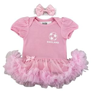 Baby Girls Personalised England Football Pink Tutu Romper with Headband, Newborn Baby Football Kit (12-18 Months)
