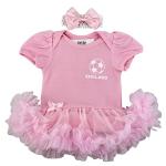 Baby Girls Personalised England Football Pink Tutu Romper with Headband, Newborn Baby Football Kit (12-18 Months)
