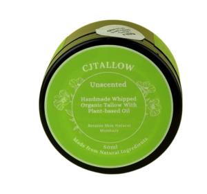 Beef Tallow Whipped Cream – Unscented Moisturiser With Jojoba Oil, Rosehip Oil & Vitamin C | For Dry Itchy Cracked Skin | 100% Organic Grass-Fed Tallow | Made in UK by (CJ Tallow) Net Wt 60ml