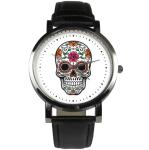 Sugar Skull design wristwatch - Black/Brown strap (Black)