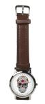Sugar Skull design wristwatch - Black/Brown strap (Black)
