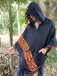 Handmade VIRIYA Poncho Midnight Black Handwoven Wool Premium Pure Cashmere Winter Zen Embroidery Boho Gypsy Festival Rave Mexican Aztec Celtic AJJAYA