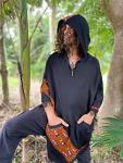 Handmade VIRIYA Poncho Midnight Black Handwoven Wool Premium Pure Cashmere Winter Zen Embroidery Boho Gypsy Festival Rave Mexican Aztec Celtic AJJAYA