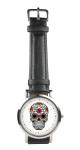Sugar Skull design wristwatch - Black/Brown strap (Black)