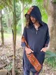 Handmade VIRIYA Poncho Midnight Black Handwoven Wool Premium Pure Cashmere Winter Zen Embroidery Boho Gypsy Festival Rave Mexican Aztec Celtic AJJAYA