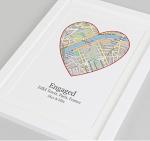 Personalised heart map print | New home, Anniversary, Wedding Gift (A4-30x21cm, Print & Standard Frame)