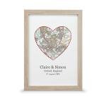 Personalised heart map print | New home, Anniversary, Wedding Gift (A4-30x21cm, Print & Standard Frame)