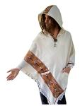 Handmade VIRIYA Poncho Ivory White Handwoven Wool Premium Pure Cashmere Winter Zen Embroidery Boho Gypsy Festival Rave Mexican Aztec Celtic AJJAYA