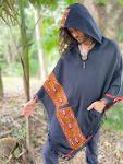 Handmade VIRIYA Poncho Midnight Black Handwoven Wool Premium Pure Cashmere Winter Zen Embroidery Boho Gypsy Festival Rave Mexican Aztec Celtic AJJAYA