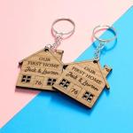 Personalised Wooden Keyring Set – First Home Gift – Custom Names & House Number – New Home Keyrings for Couples – Forever Home Housewarming Present – Set of 2