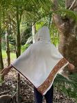 Handmade VIRIYA Poncho Ivory White Handwoven Wool Premium Pure Cashmere Winter Zen Embroidery Boho Gypsy Festival Rave Mexican Aztec Celtic AJJAYA