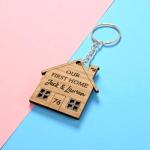 Personalised Wooden Keyring Set – First Home Gift – Custom Names & House Number – New Home Keyrings for Couples – Forever Home Housewarming Present – Set of 2