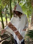 Handmade VIRIYA Poncho Ivory White Handwoven Wool Premium Pure Cashmere Winter Zen Embroidery Boho Gypsy Festival Rave Mexican Aztec Celtic AJJAYA