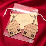 Personalised Wooden Keyring Set – First Home Gift – Custom Names & House Number – New Home Keyrings for Couples – Forever Home Housewarming Present – Set of 2