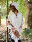 Handmade VIRIYA Poncho Ivory White Handwoven Wool Premium Pure Cashmere Winter Zen Embroidery Boho Gypsy Festival Rave Mexican Aztec Celtic AJJAYA