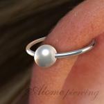 Silver Helix Piercing Hoop - 925 Silver 20G Cartilage Piercing Ear Ring - White Pearl Helix Earring