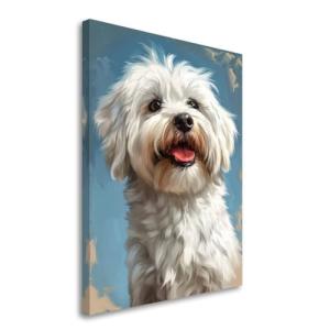 Lowchen (Little Lion Dog) Painted Illustration Canvas Art Print – Canine Portrait, Dog Lovers' Collectible, Vibrant Decorative Artwork, Pet Memoir, Charming Animal Capture