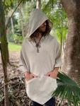 Handmade AKALIKO Hooded Poncho Cream Beige Handwoven Wool Premium Pure Cashmere Pockets Hood Minimalist Simple Zen Gypsy Festival Mexican Boho AJJAYA