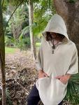 Handmade AKALIKO Hooded Poncho Cream Beige Handwoven Wool Premium Pure Cashmere Pockets Hood Minimalist Simple Zen Gypsy Festival Mexican Boho AJJAYA