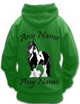 PERSONALISED HORSE RIDING HOODIE traditional PIEBALD GYPSY COB VANNER HEAVY HORSE
