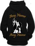 PERSONALISED HORSE RIDING HOODIE traditional PIEBALD GYPSY COB VANNER HEAVY HORSE