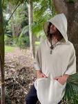 Handmade AKALIKO Hooded Poncho Cream Beige Handwoven Wool Premium Pure Cashmere Pockets Hood Minimalist Simple Zen Gypsy Festival Mexican Boho AJJAYA